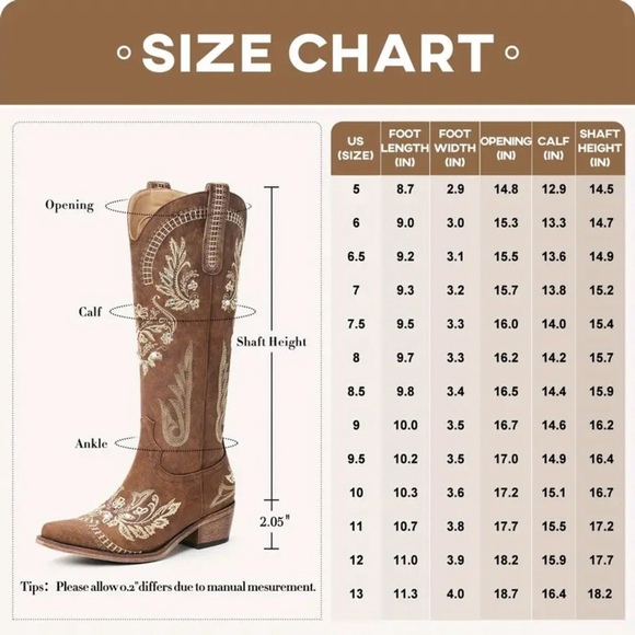 Wide Calf Knee High Embroidered Rhinestone Cowboy Boots Brown US 8 NWB - Picture 12 of 14
